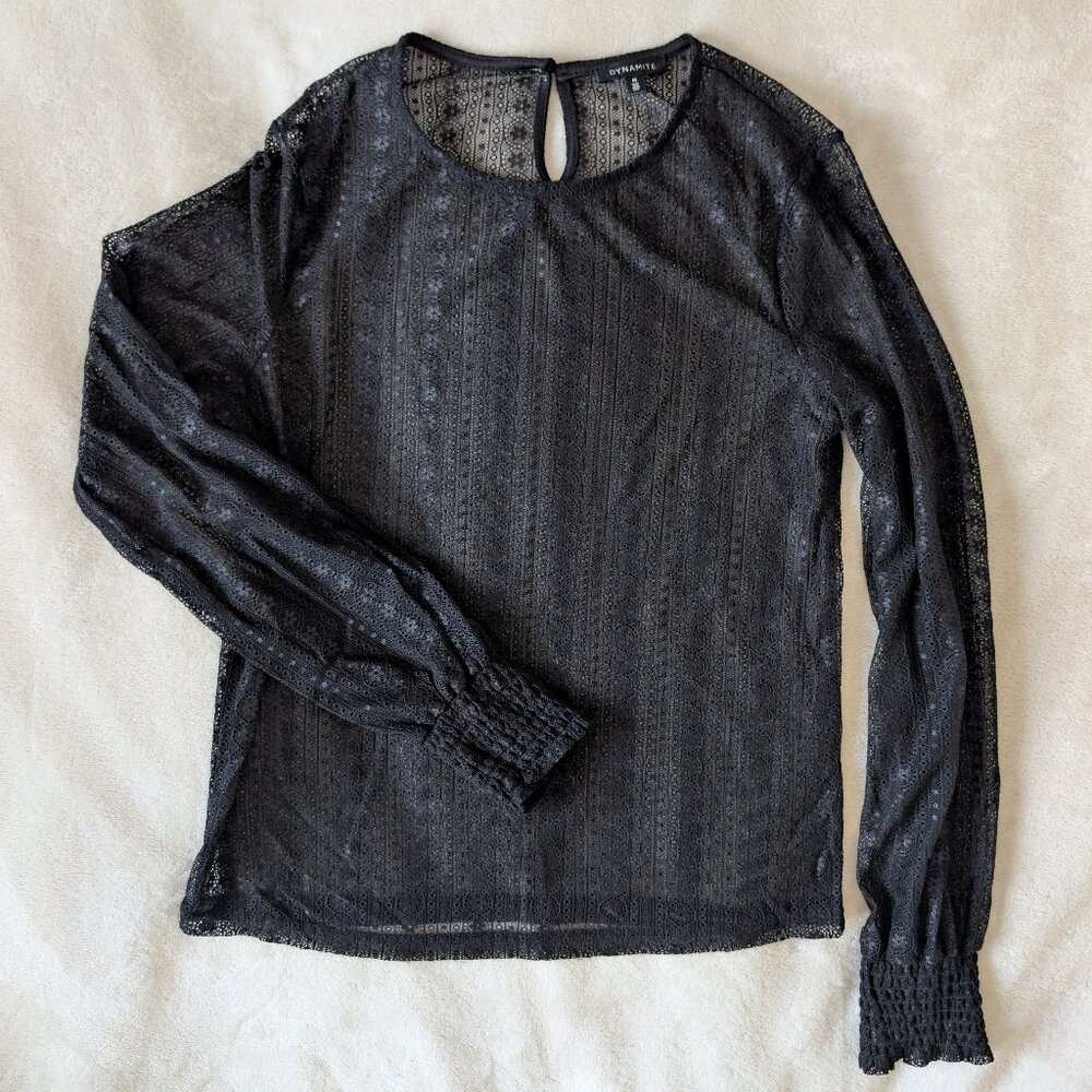 3/$30 Dynamite black lace style long sleeve blouse